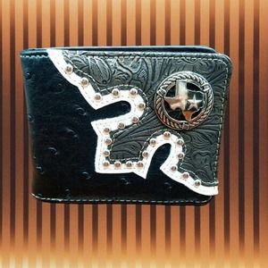 Mens Wallet Texas Logo Western Bifold Style Ostrich Black W041-32